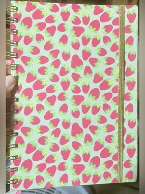 Strawberry Spiral Journal vibrant red strawberry pattern light green background